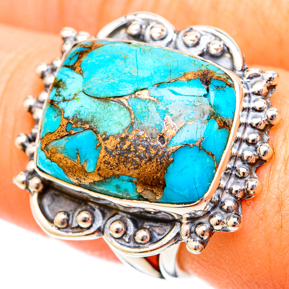 Blue Copper Composite Turquoise Rings handcrafted by Anasilvercos - RING121334