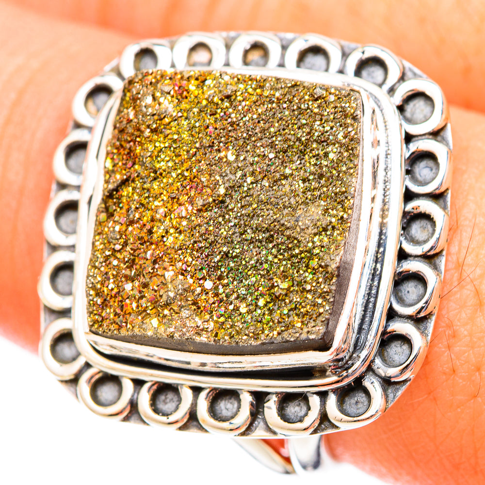 Spectro Pyrite Druzy Rings handcrafted by Anasilvercos - RING121351