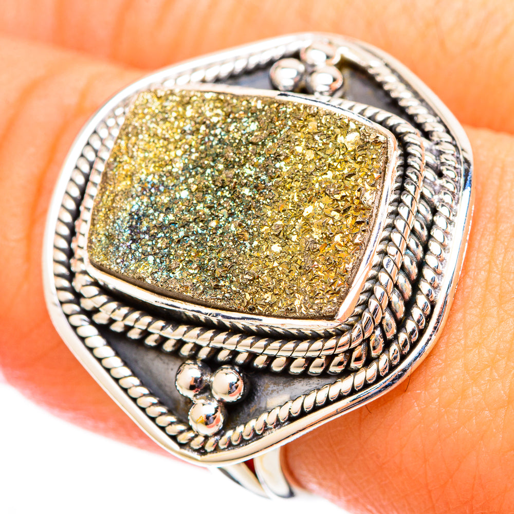 Spectro Pyrite Druzy Rings handcrafted by Anasilvercos - RING121384