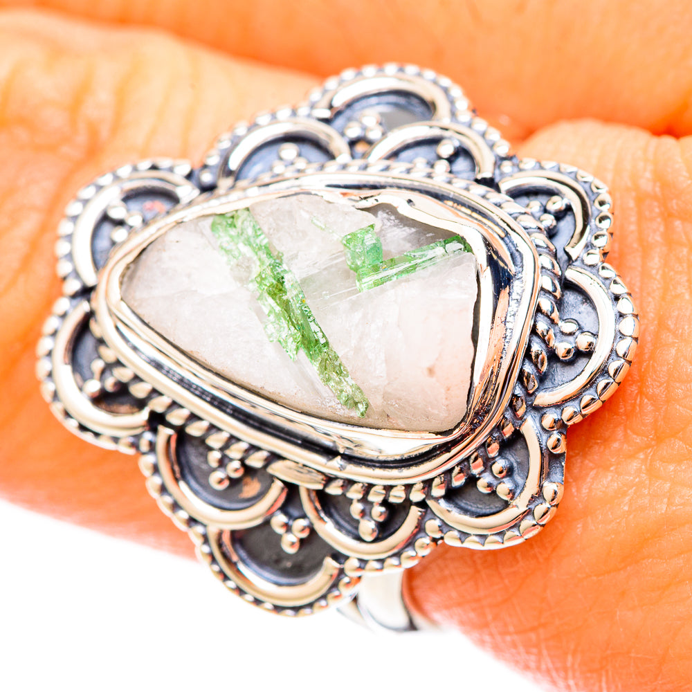 Green Tourmaline In Quartz Rings handcrafted by Anasilvercos - RING121401