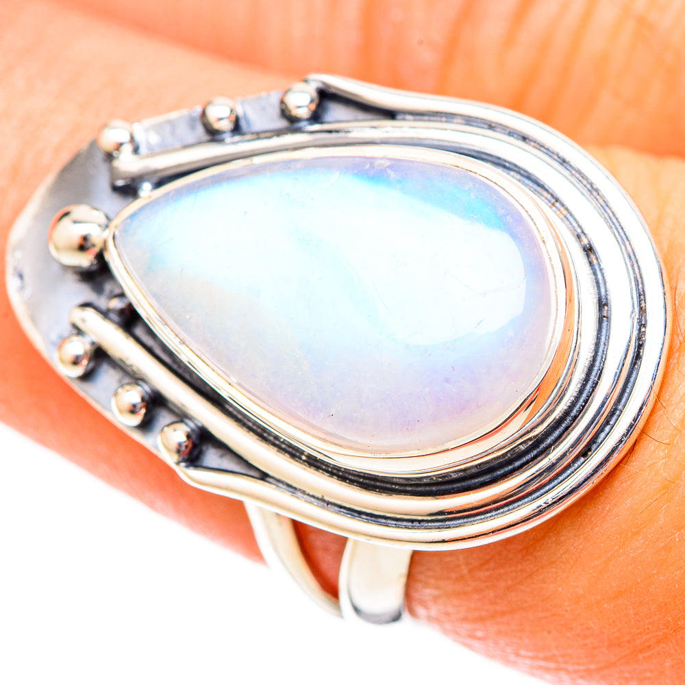 Rainbow Moonstone Rings handcrafted by Anasilvercos - RING121418