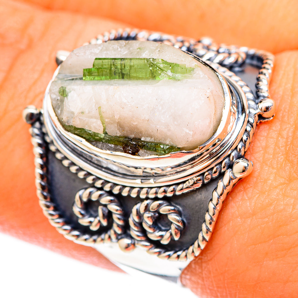 Green Tourmaline In Quartz Rings handcrafted by Anasilvercos - RING121435