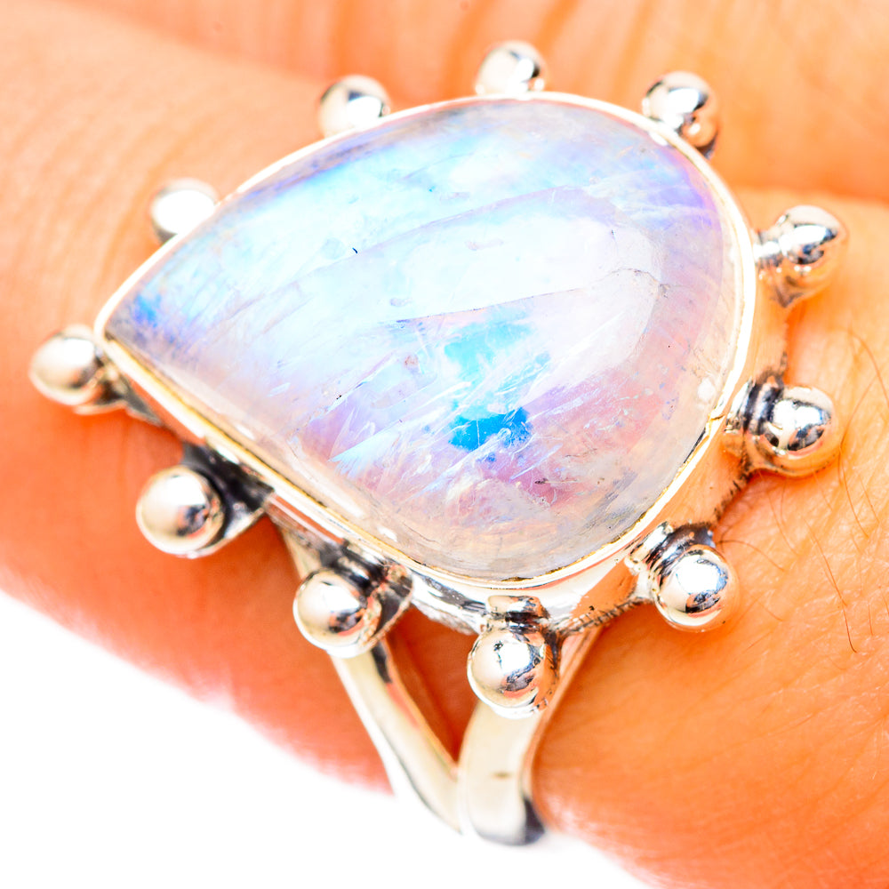 Rainbow Moonstone Rings handcrafted by Anasilvercos - RING121449