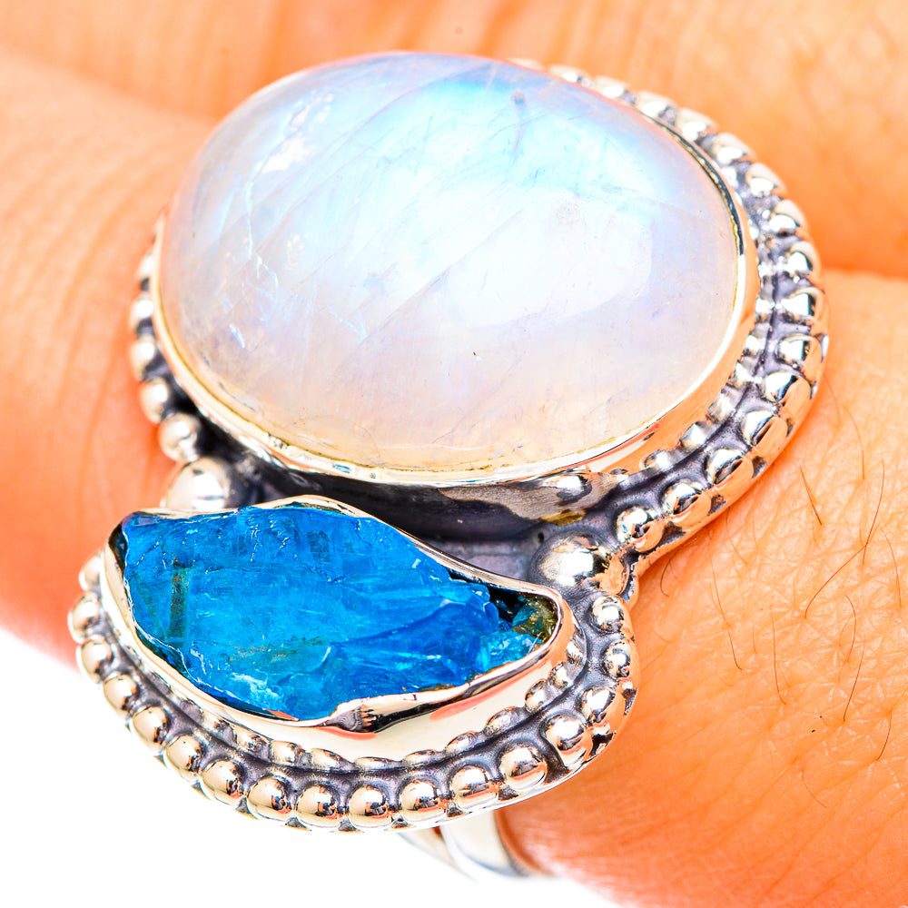 Rainbow Moonstone Rings handcrafted by Anasilvercos - RING121456