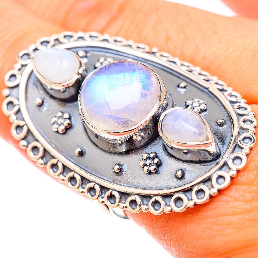 Rainbow Moonstone Rings handcrafted by Anasilvercos - RING121487