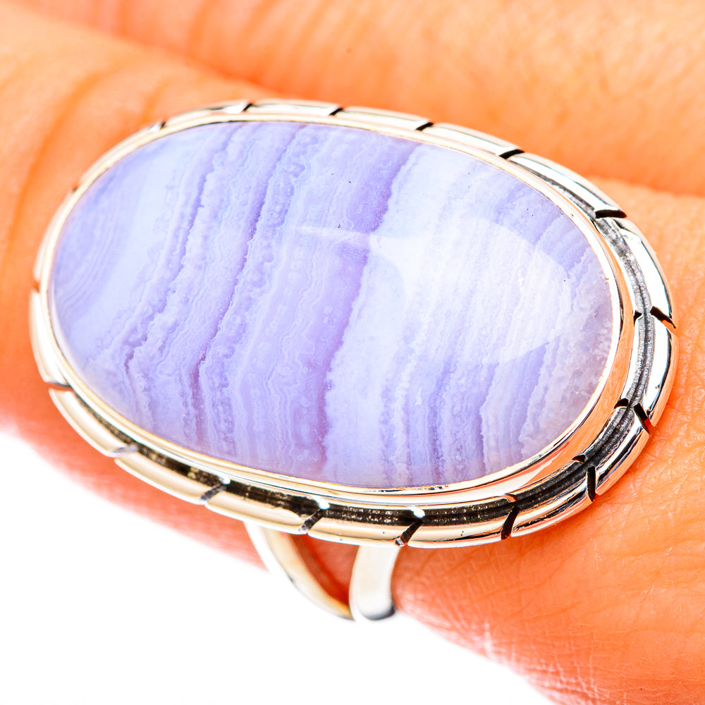 Blue Lace Agate Rings handcrafted by Anasilvercos - RING121488
