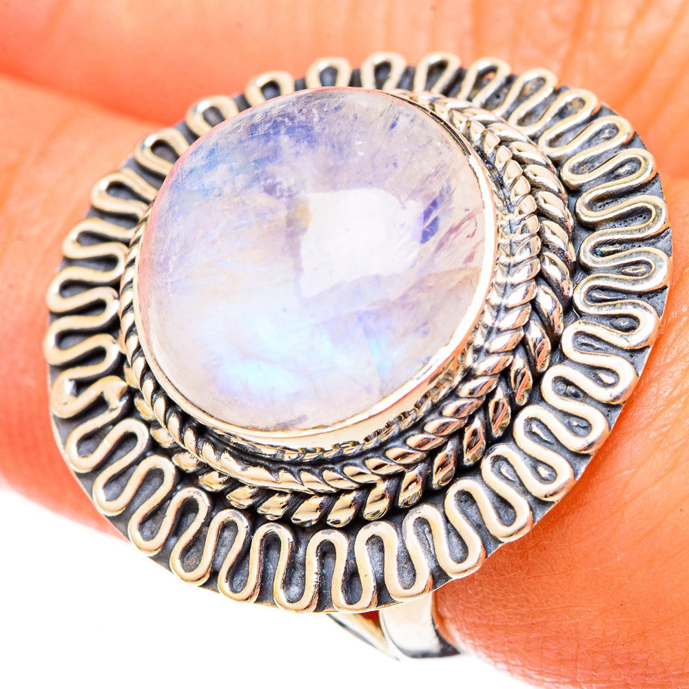 Rainbow Moonstone Rings handcrafted by Anasilvercos - RING121491