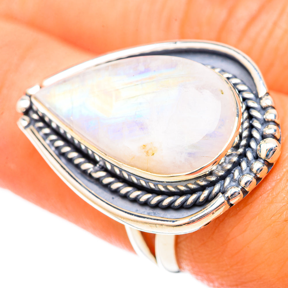 Rainbow Moonstone Rings handcrafted by Anasilvercos - RING121492