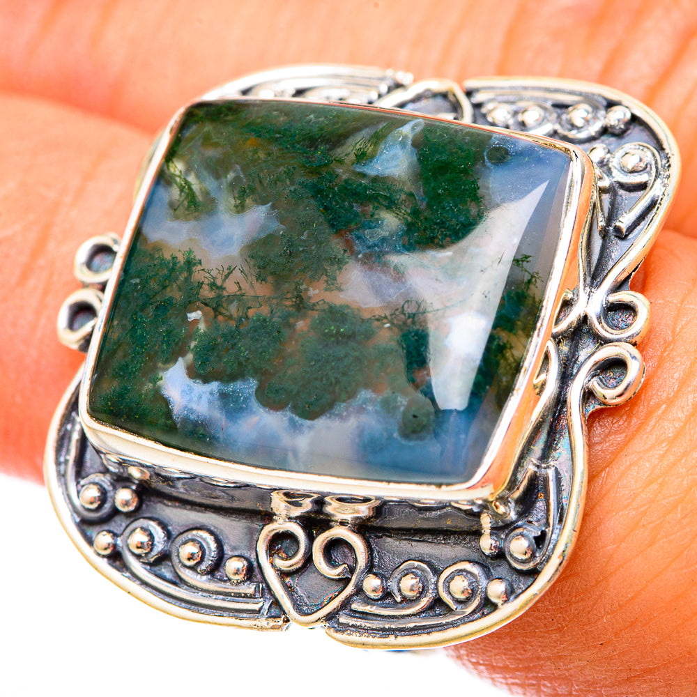 Green Moss Agate Rings handcrafted by Anasilvercos - RING121518