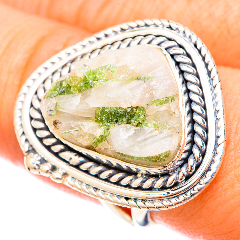 Green Tourmaline In Quartz Rings handcrafted by Anasilvercos - RING121520