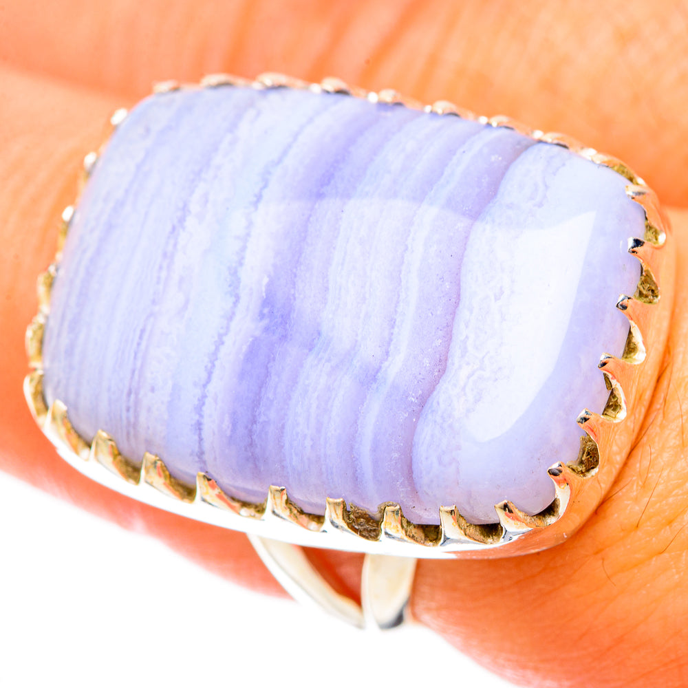 Blue Lace Agate Rings handcrafted by Anasilvercos - RING121542