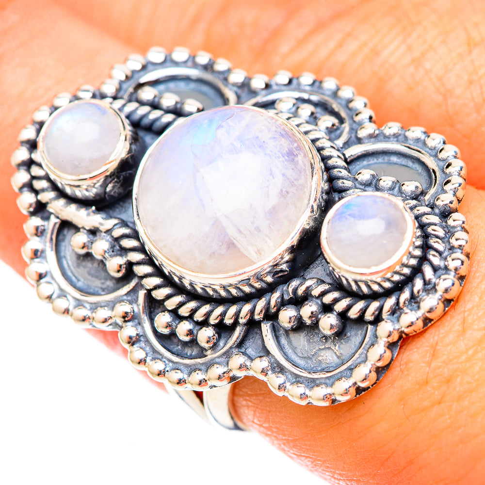Rainbow Moonstone Rings handcrafted by Anasilvercos - RING121544