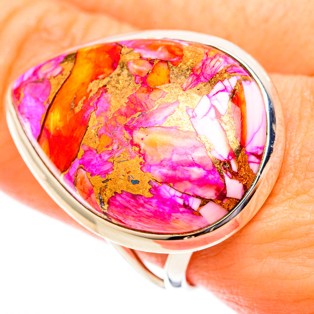 Kingman Pink Dahlia Turquoise Rings handcrafted by Anasilvercos - RING121546