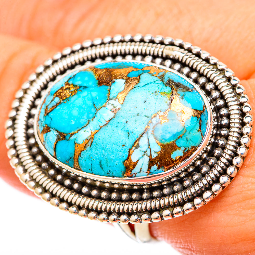 Blue Copper Composite Turquoise Rings handcrafted by Anasilvercos - RING121558