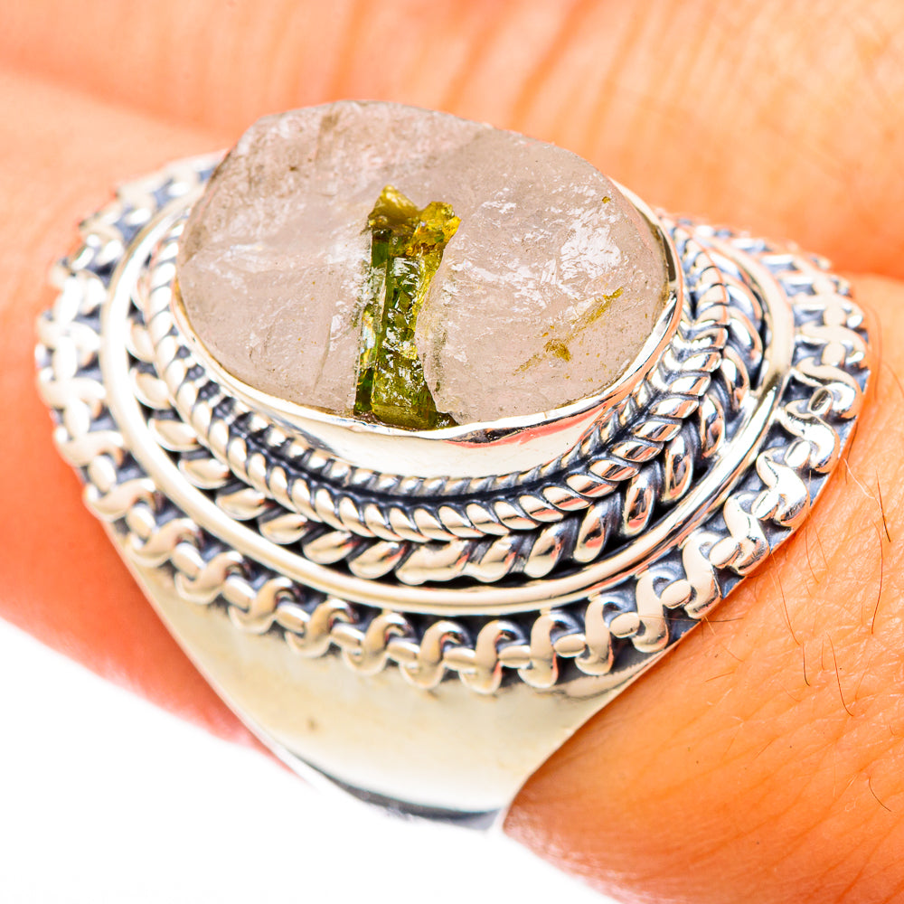 Green Tourmaline In Quartz Rings handcrafted by Anasilvercos - RING121561