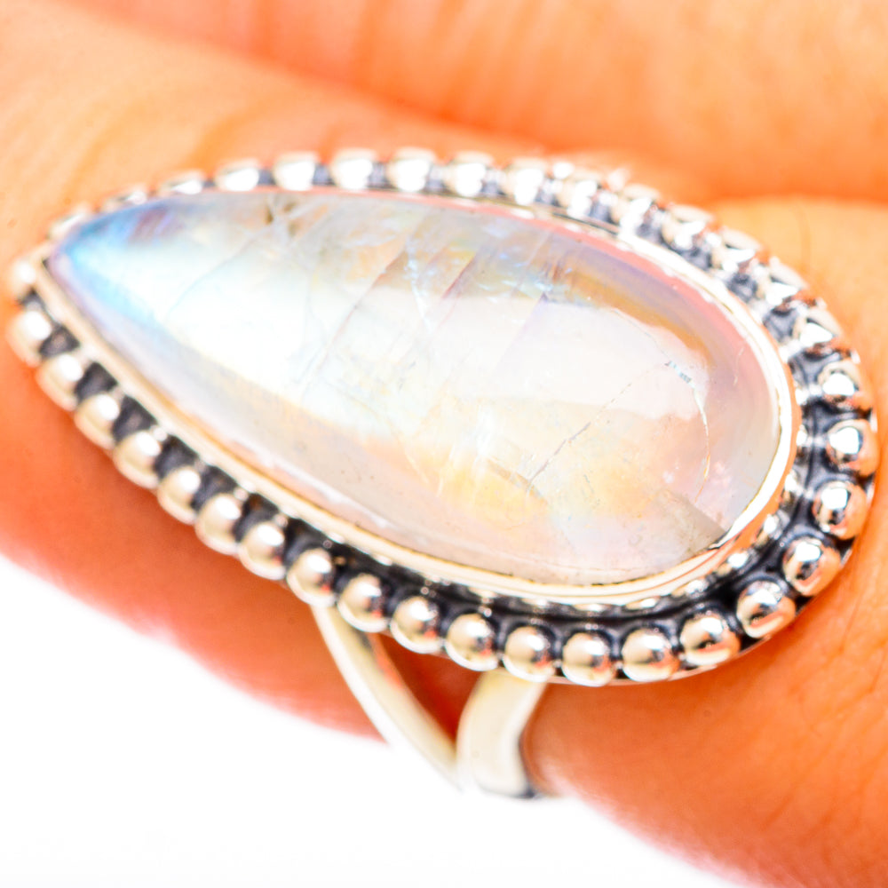 Rainbow Moonstone Rings handcrafted by Anasilvercos - RING121580