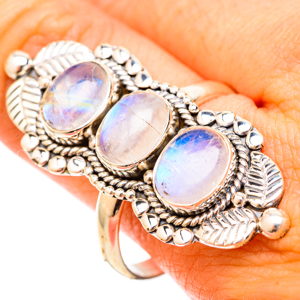 Rainbow Moonstone Rings handcrafted by Anasilvercos - RING121585