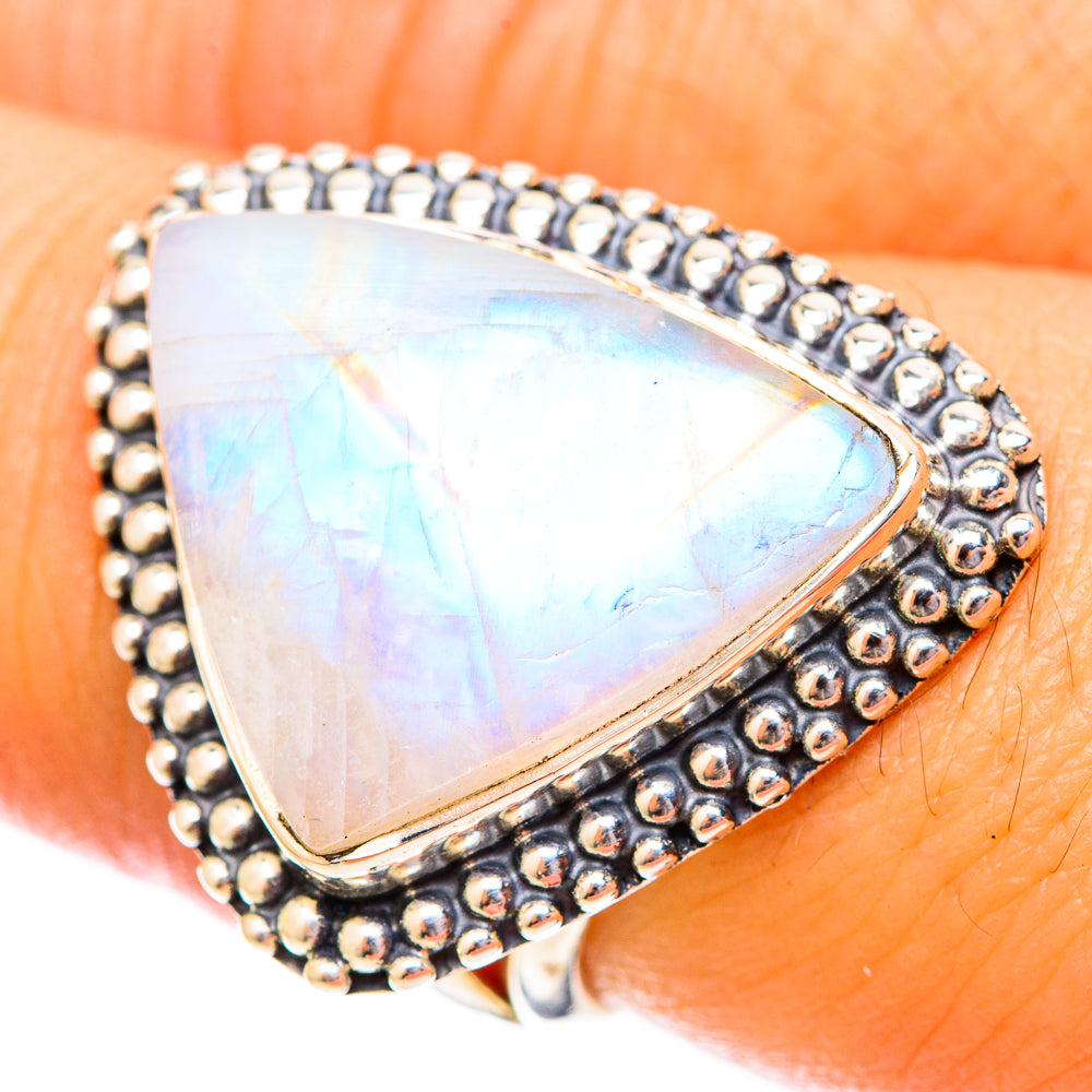 Rainbow Moonstone Rings handcrafted by Anasilvercos - RING121630
