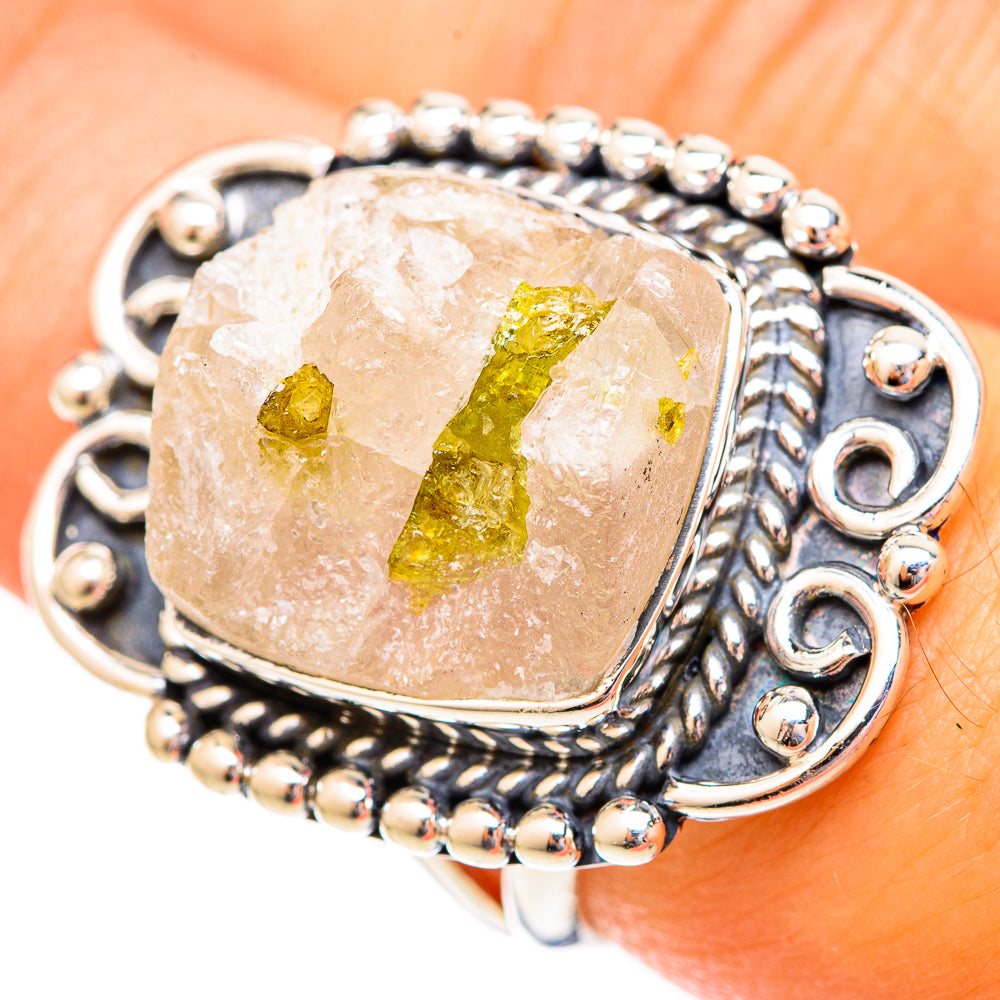 Green Tourmaline In Quartz Rings handcrafted by Anasilvercos - RING121682