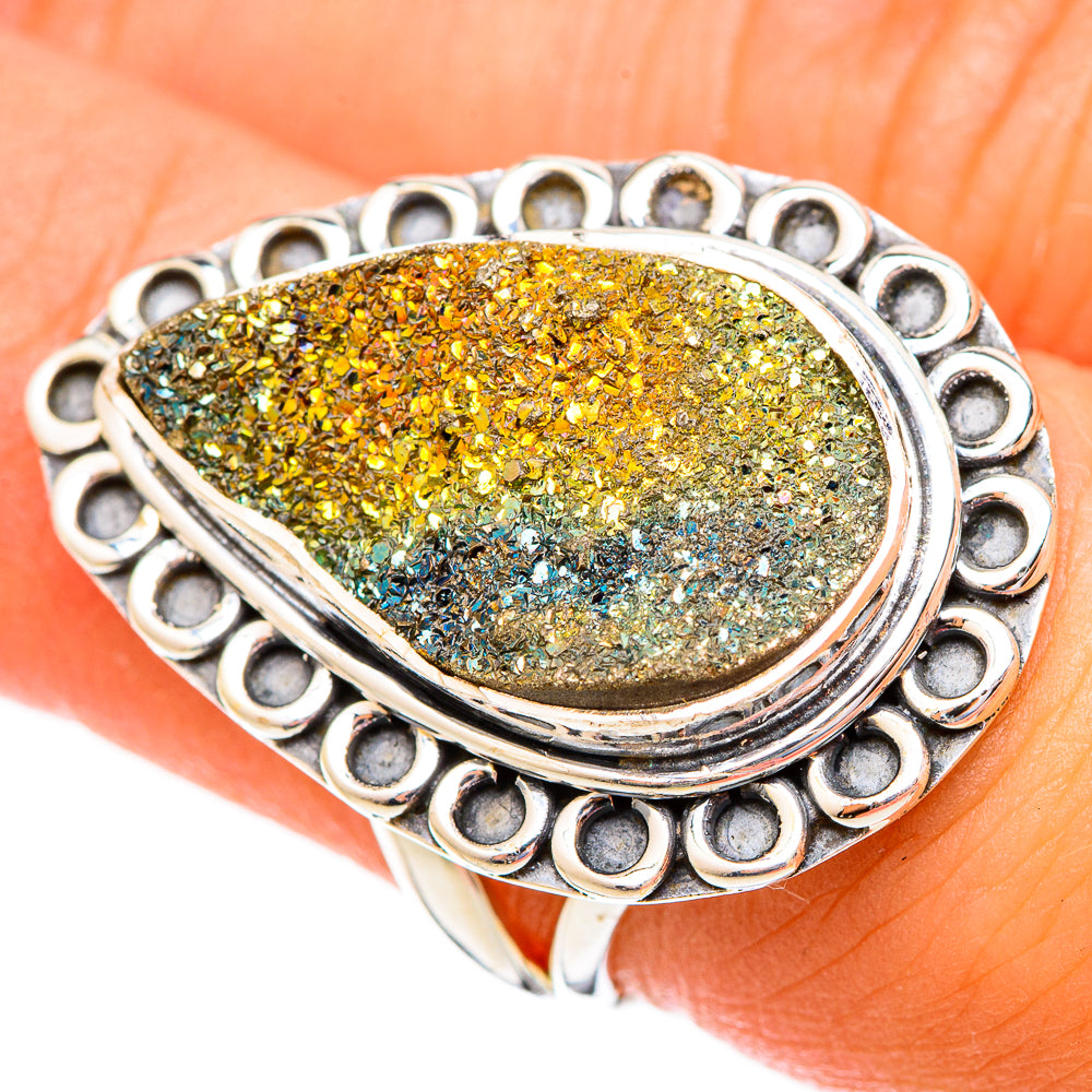 Spectro Pyrite Druzy Rings handcrafted by Anasilvercos - RING121693