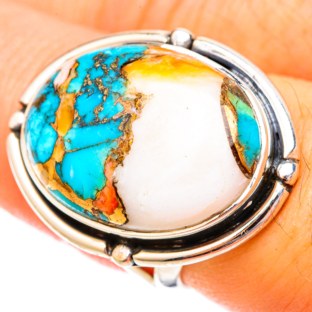 Blue Orange Copper Composite Turquoise Rings handcrafted by Anasilvercos - RING121700