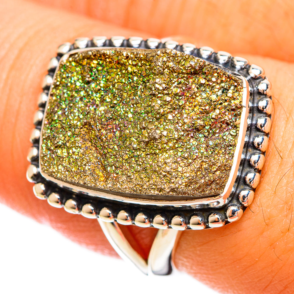 Spectro Pyrite Druzy Rings handcrafted by Anasilvercos - RING121729