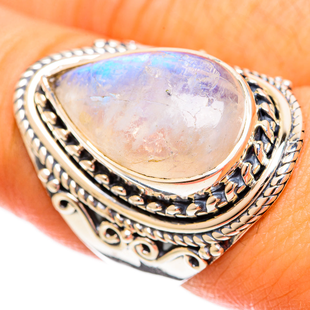 Rainbow Moonstone Rings handcrafted by Anasilvercos - RING121838