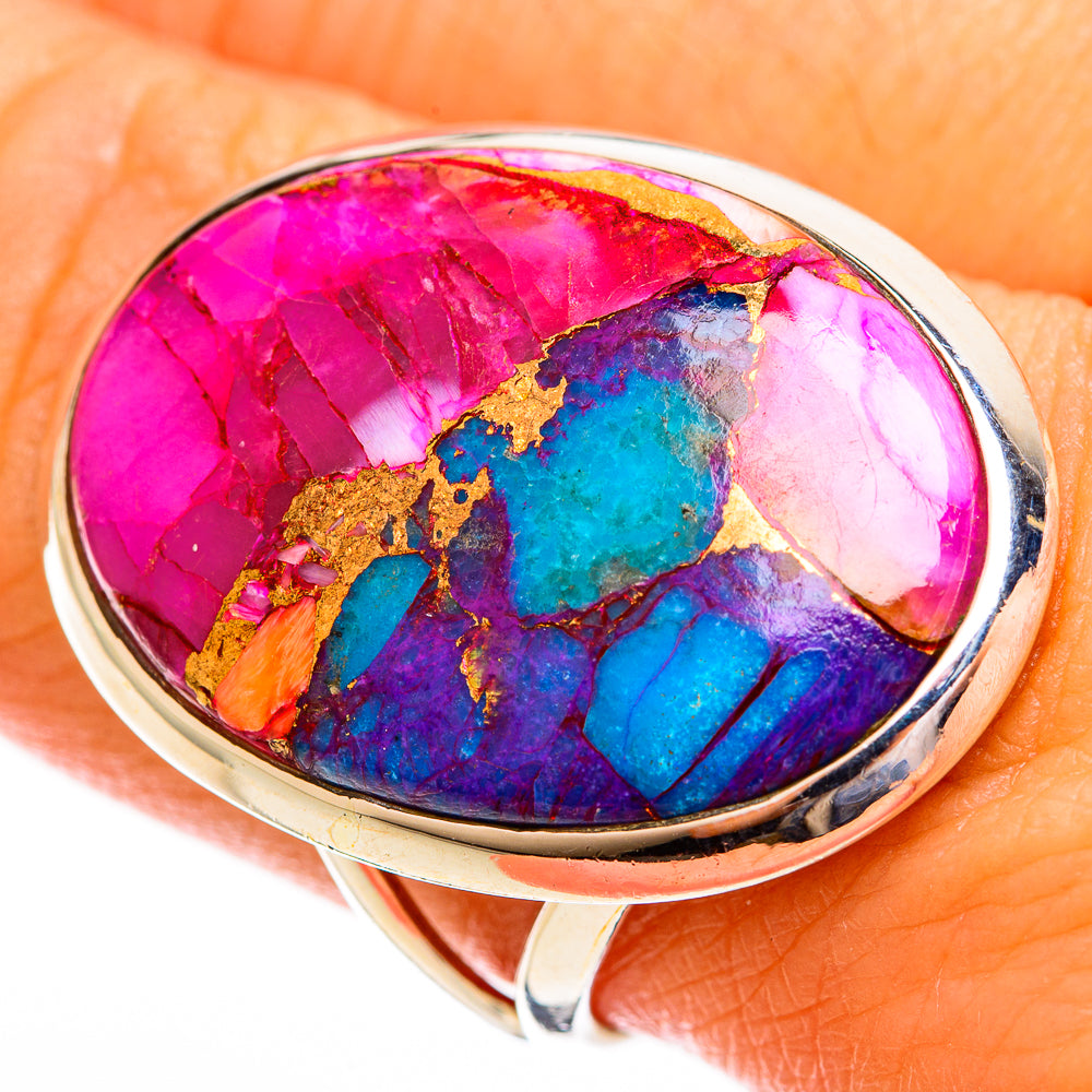 Kingman Pink Dahlia Turquoise Rings handcrafted by Anasilvercos - RING121843