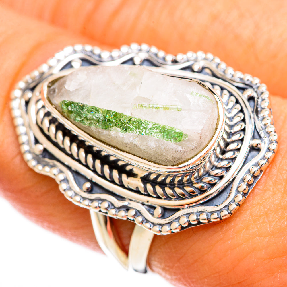 Green Tourmaline In Quartz Rings handcrafted by Anasilvercos - RING121872