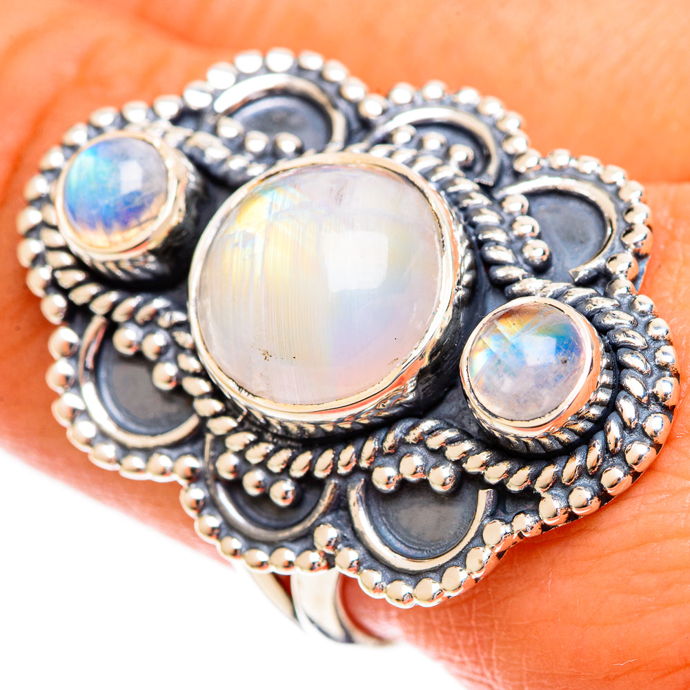 Rainbow Moonstone Rings handcrafted by Anasilvercos - RING121892