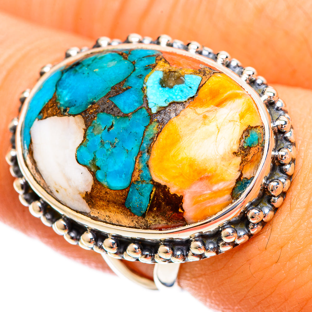 Blue Orange Copper Composite Turquoise Rings handcrafted by Anasilvercos - RING121894