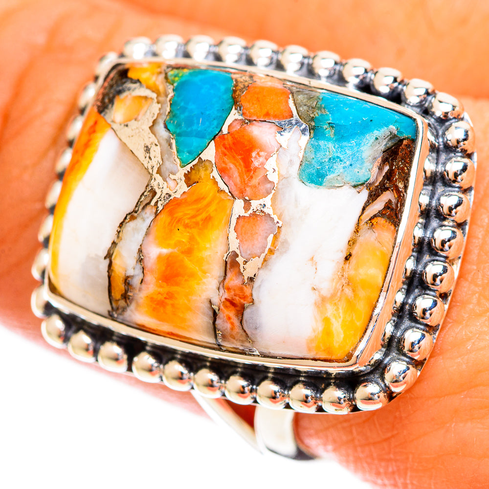 Blue Orange Copper Composite Turquoise Rings handcrafted by Anasilvercos - RING121897