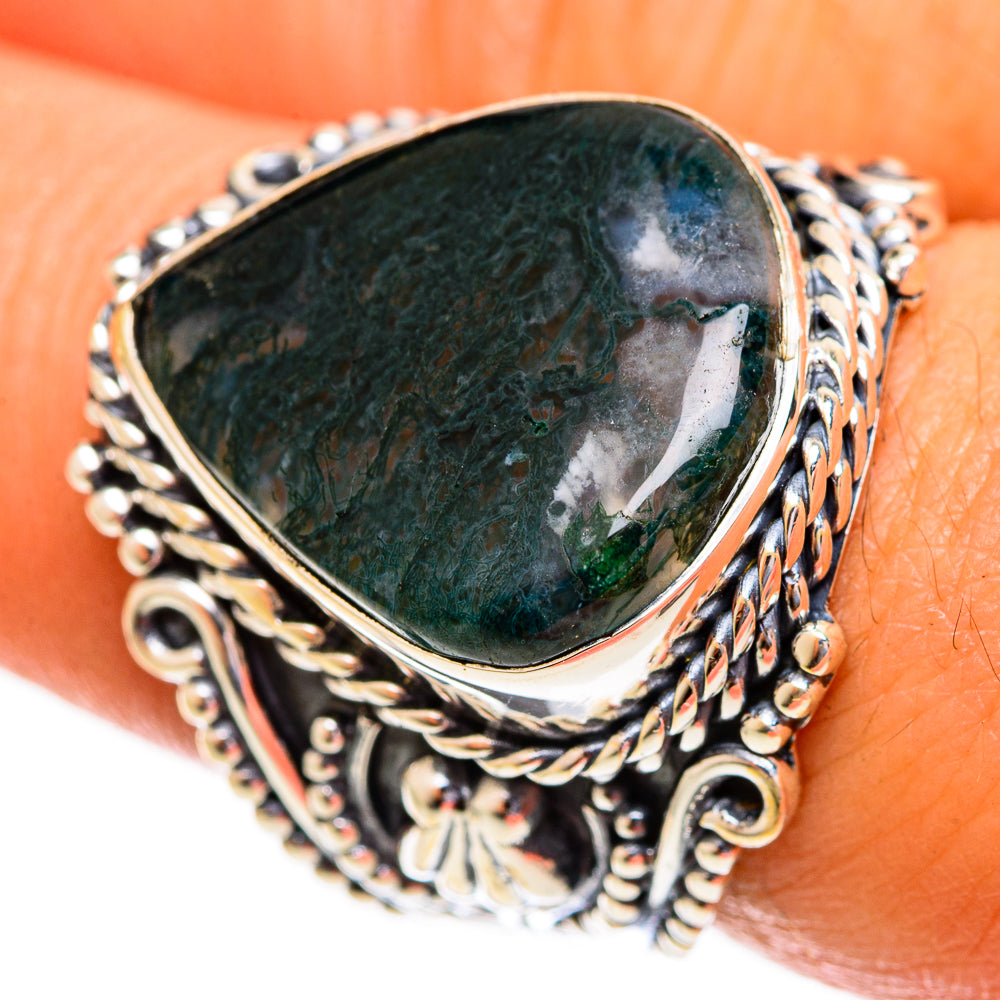 Green Moss Agate Rings handcrafted by Anasilvercos - RING121919