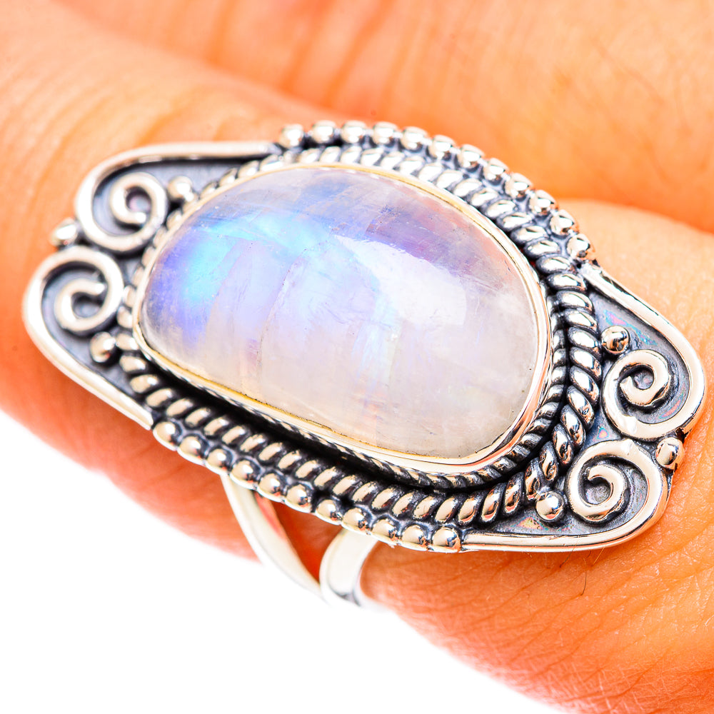 Rainbow Moonstone Rings handcrafted by Anasilvercos - RING121960