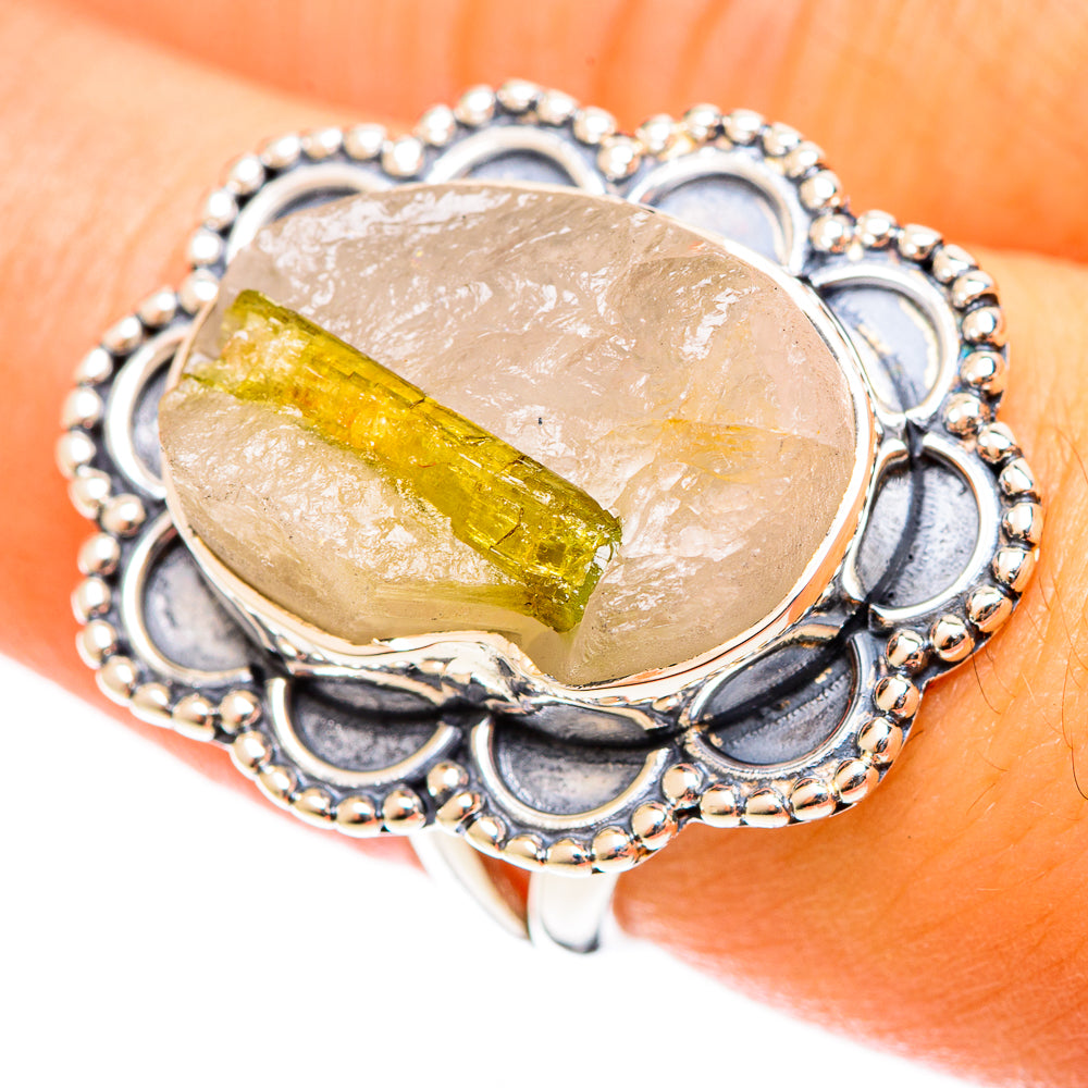 Green Tourmaline In Quartz Rings handcrafted by Anasilvercos - RING121975