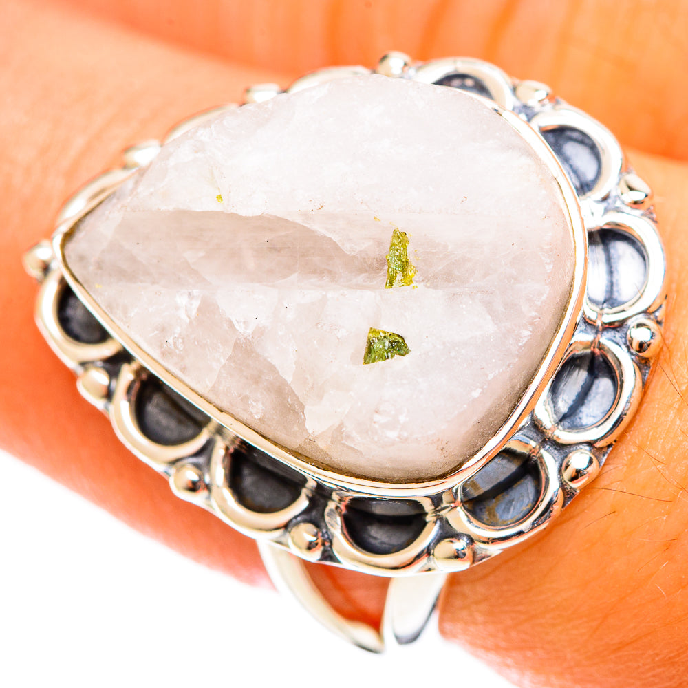 Green Tourmaline In Quartz Rings handcrafted by Anasilvercos - RING122019