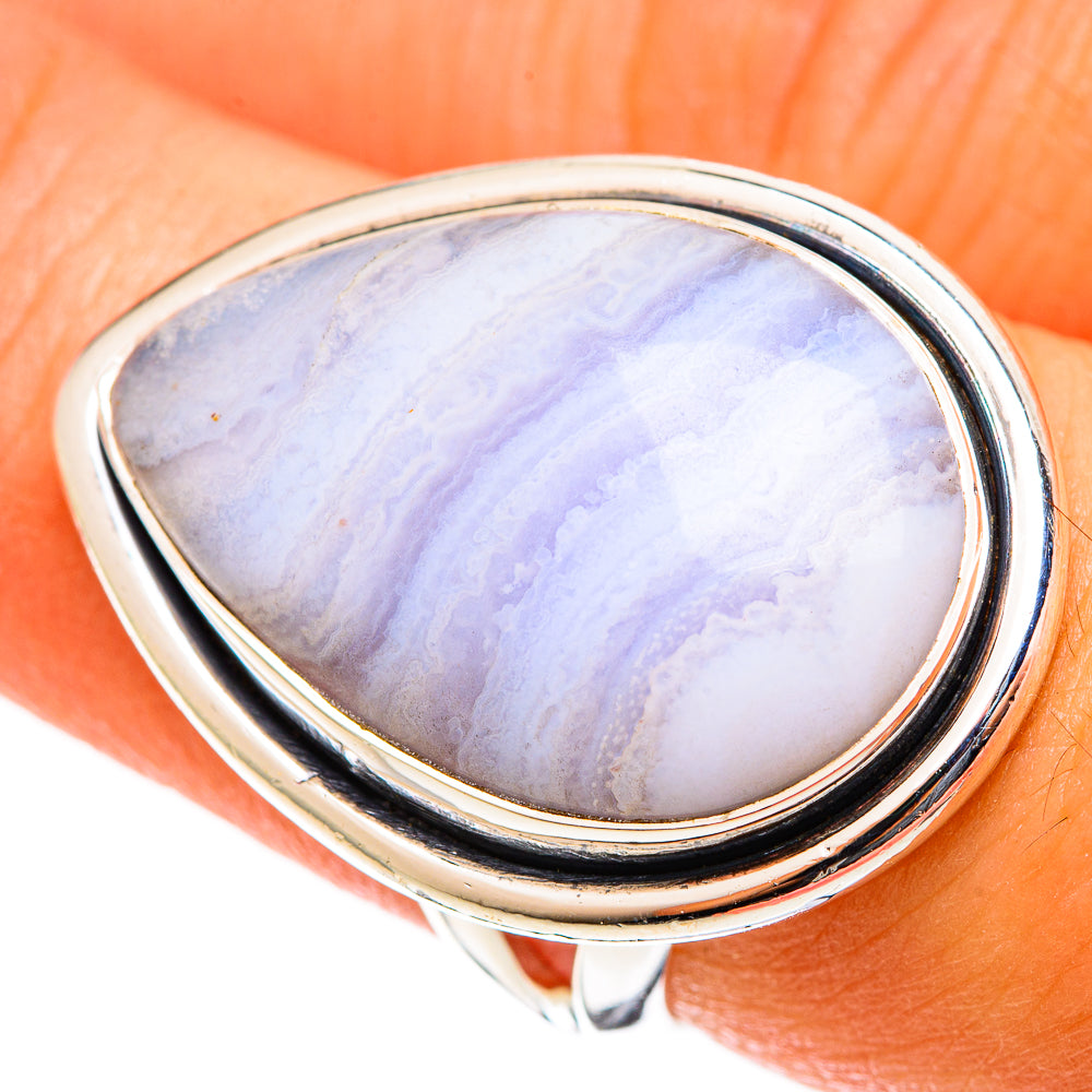 Blue Lace Agate Rings handcrafted by Anasilvercos - RING122020