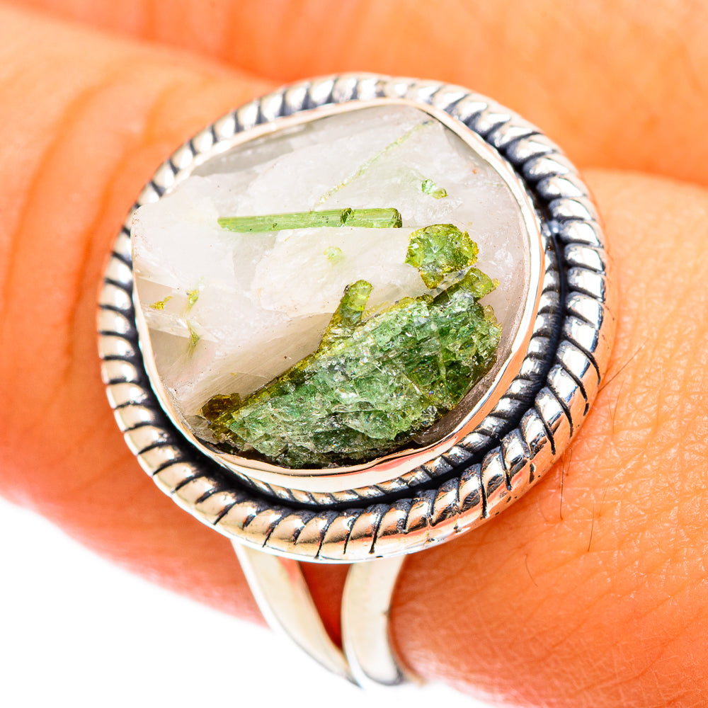 Green Tourmaline In Quartz Rings handcrafted by Anasilvercos - RING122036