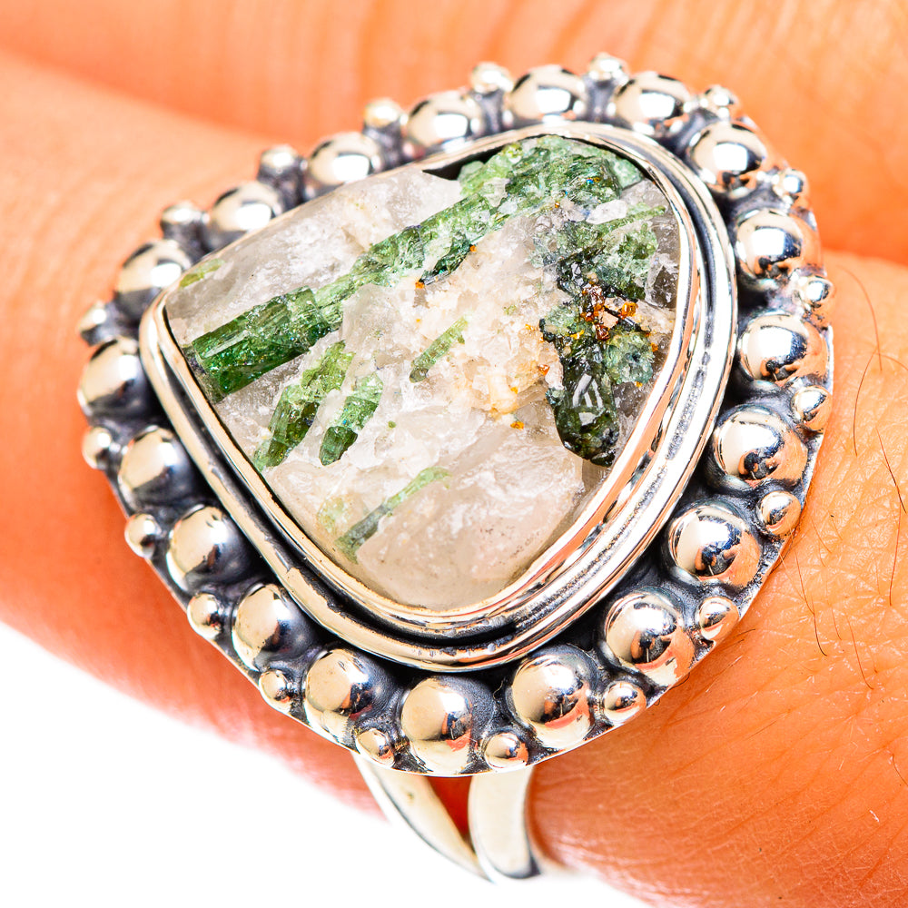 Green Tourmaline In Quartz Rings handcrafted by Anasilvercos - RING122087