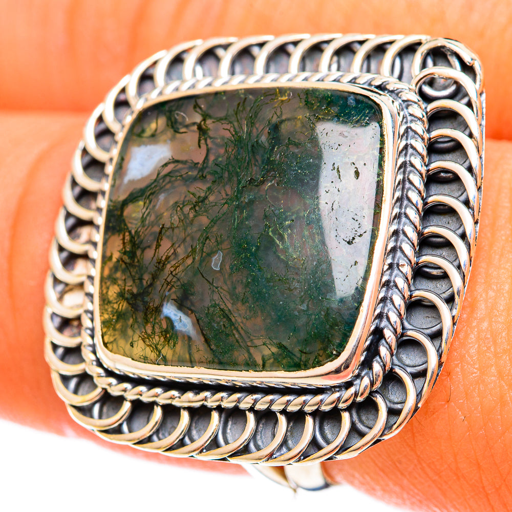 Green Moss Agate Rings handcrafted by Anasilvercos - RING122088