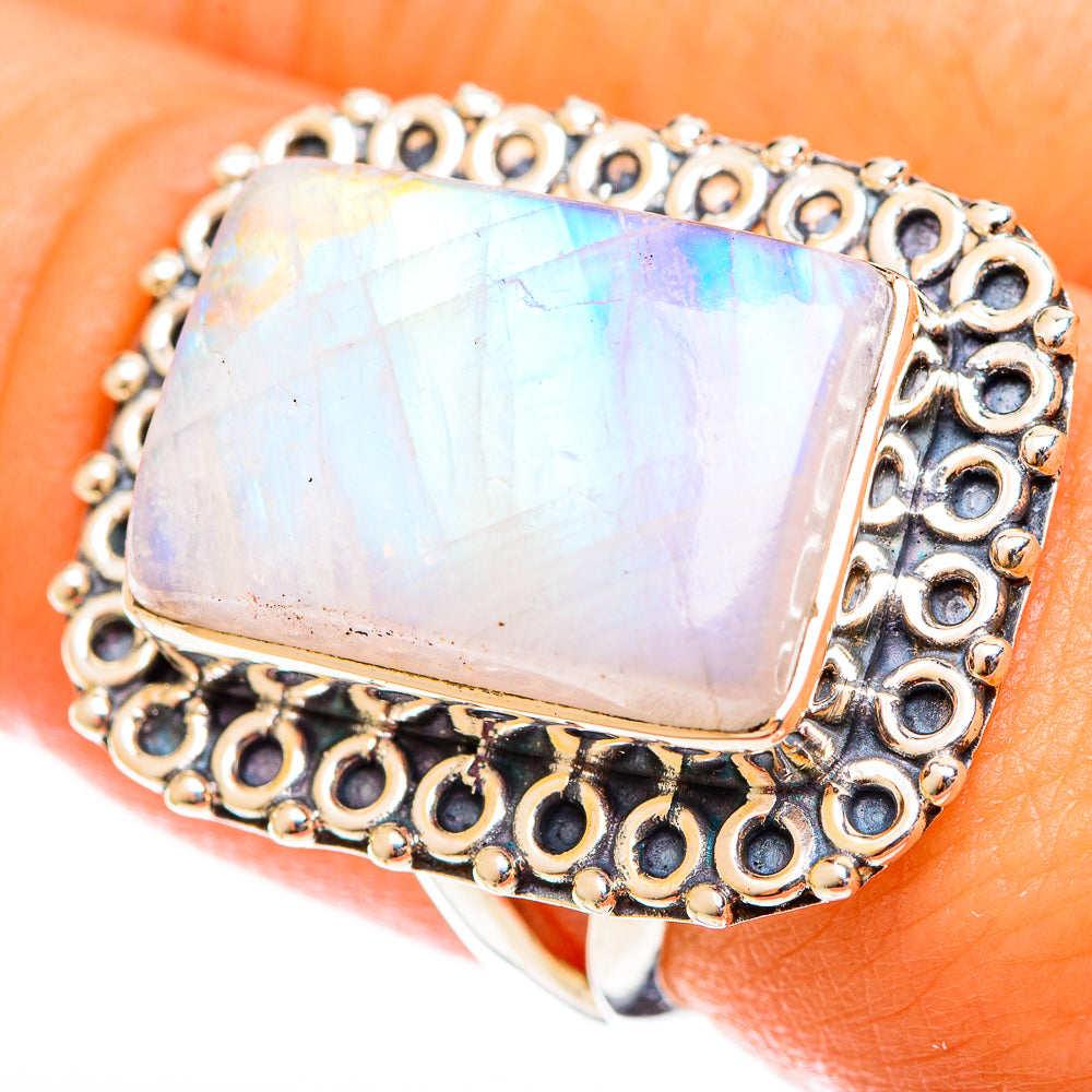 Rainbow Moonstone Rings handcrafted by Anasilvercos - RING122110