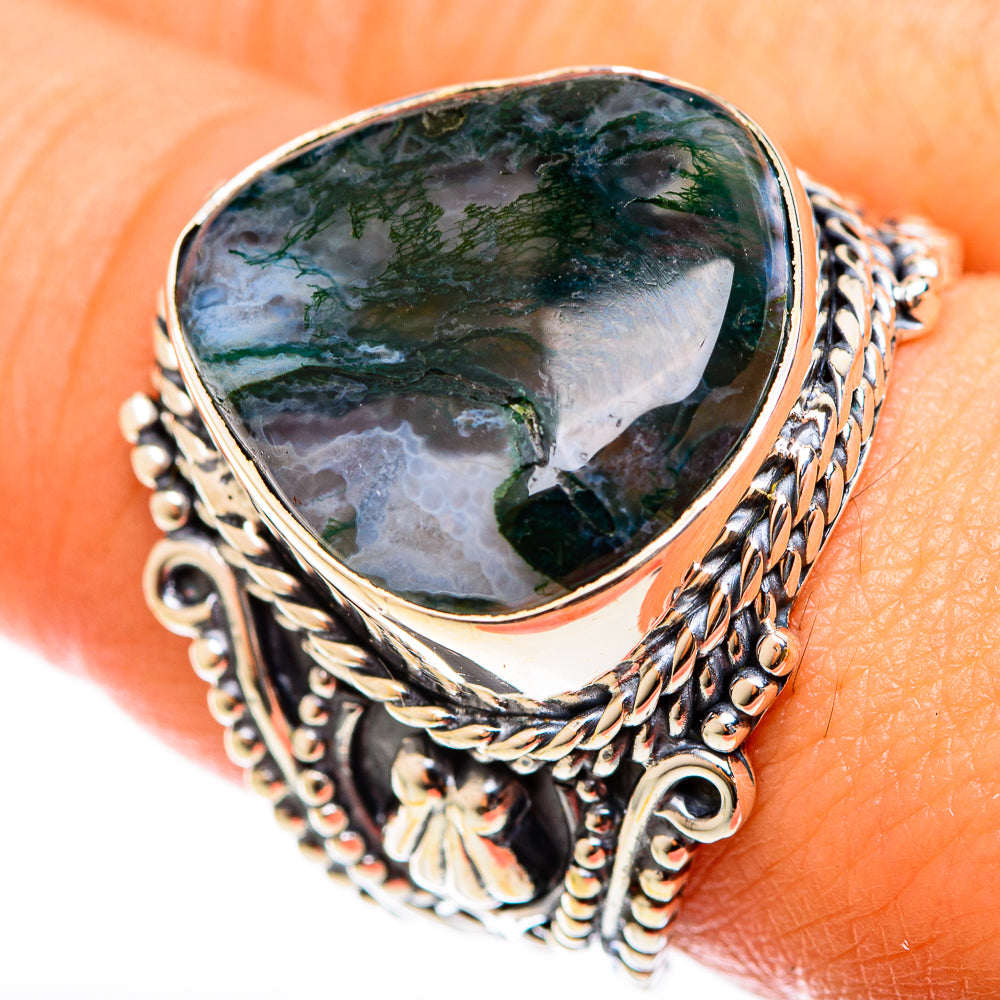 Green Moss Agate Rings handcrafted by Anasilvercos - RING122128