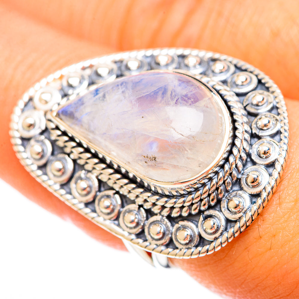 Rainbow Moonstone Rings handcrafted by Anasilvercos - RING122149