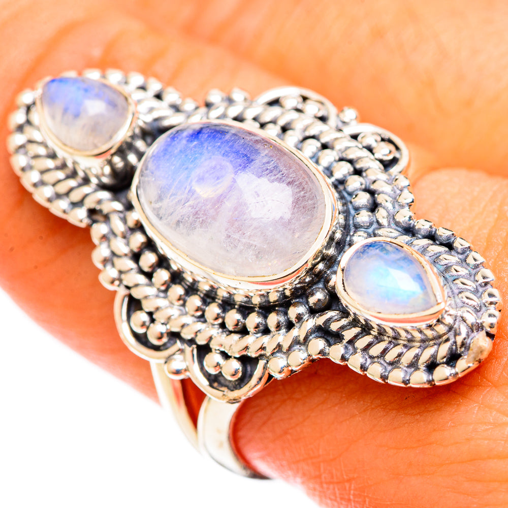 Rainbow Moonstone Rings handcrafted by Anasilvercos - RING122150