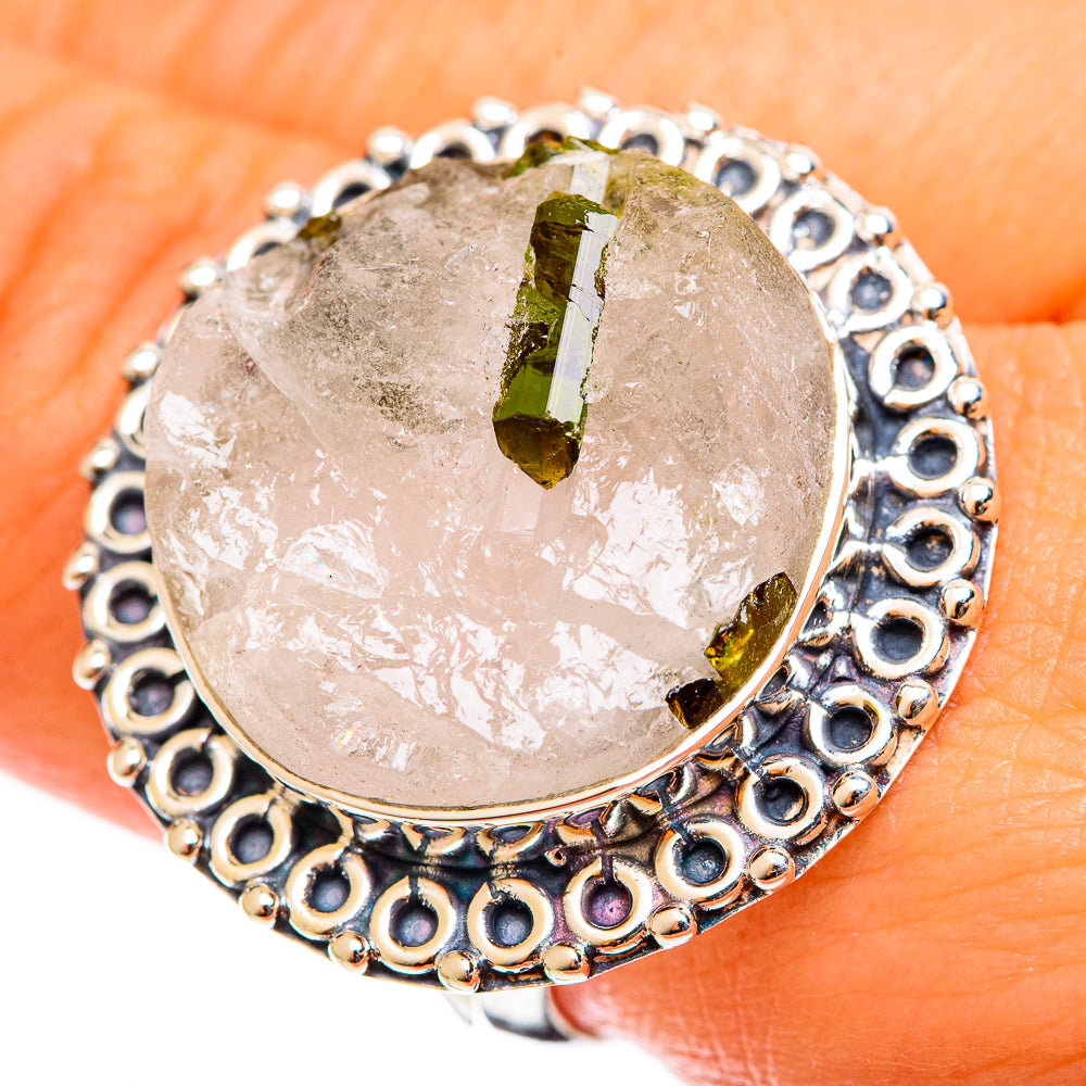 Green Tourmaline In Quartz Rings handcrafted by Anasilvercos - RING122152