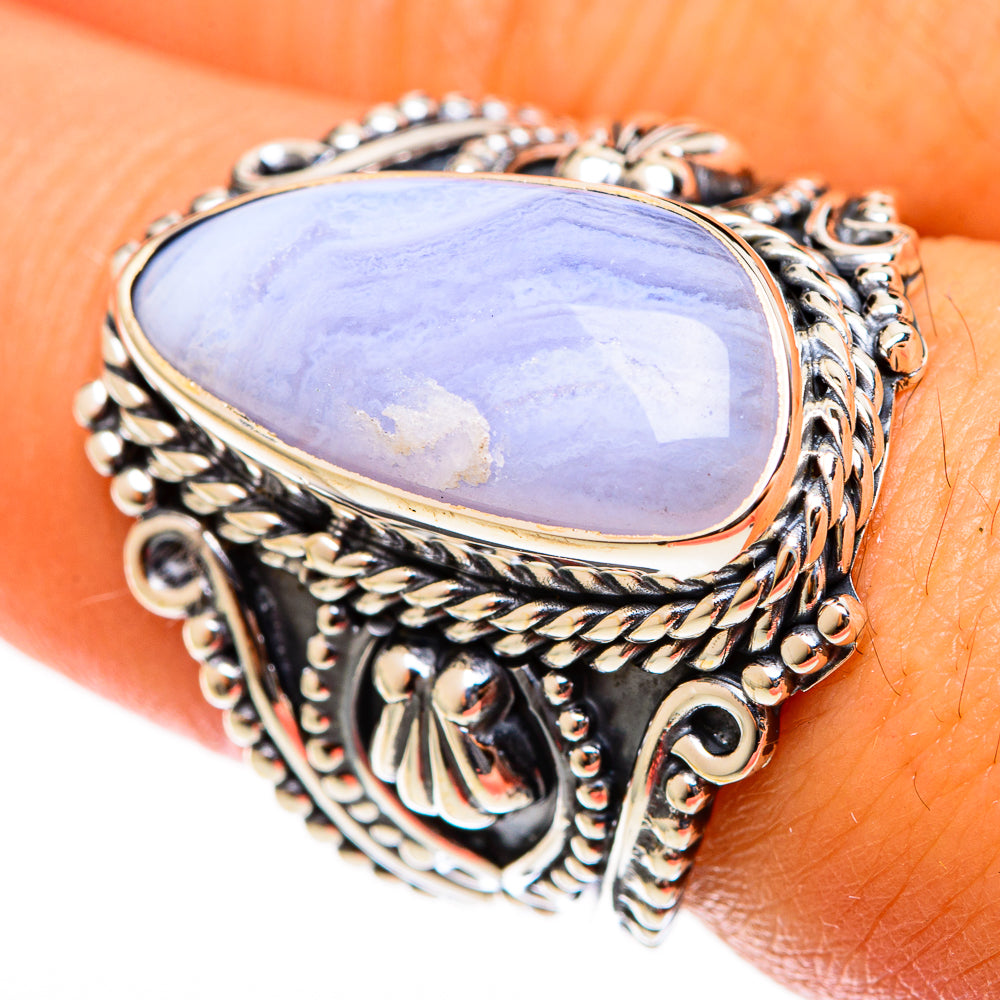 Blue Lace Agate Rings handcrafted by Anasilvercos - RING122193