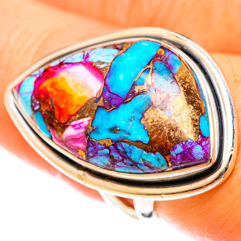 Kingman Pink Dahlia Turquoise Rings handcrafted by Anasilvercos - RING122196