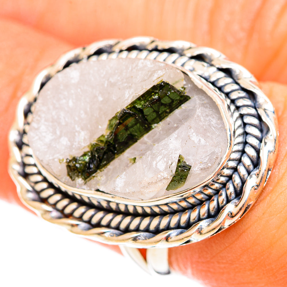 Green Tourmaline In Quartz Rings handcrafted by Anasilvercos - RING122286