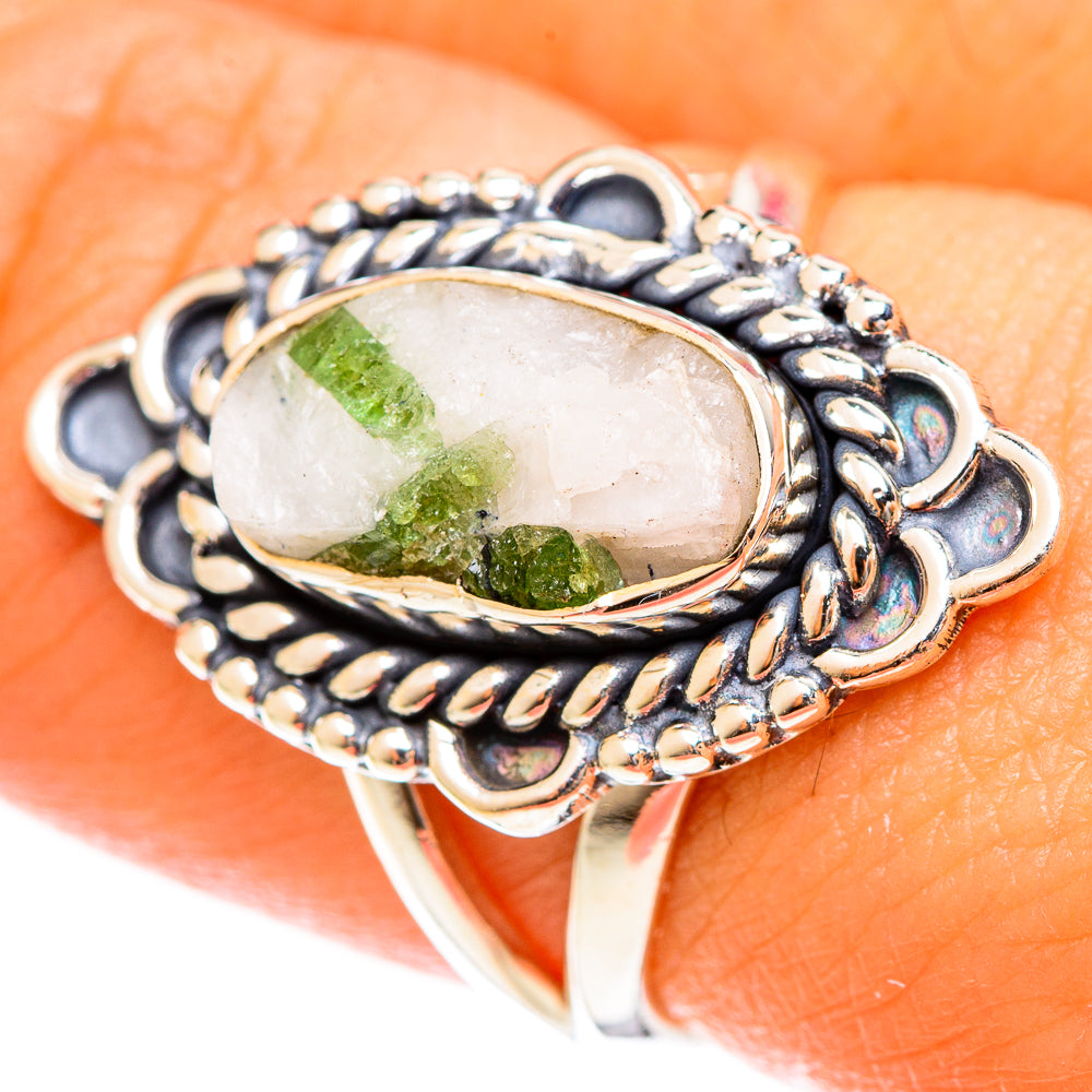 Green Tourmaline In Quartz Rings handcrafted by Anasilvercos - RING122325