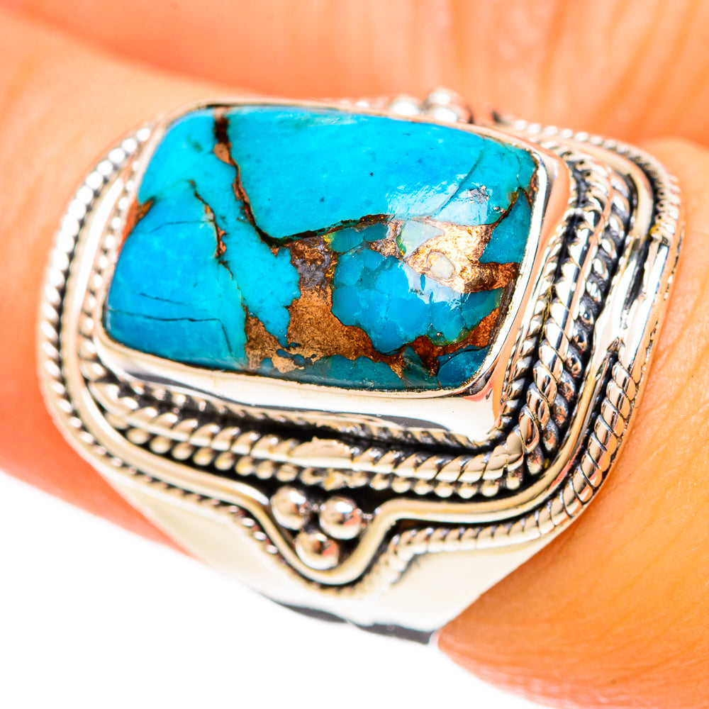 Blue Copper Composite Turquoise Rings handcrafted by Anasilvercos - RING122342